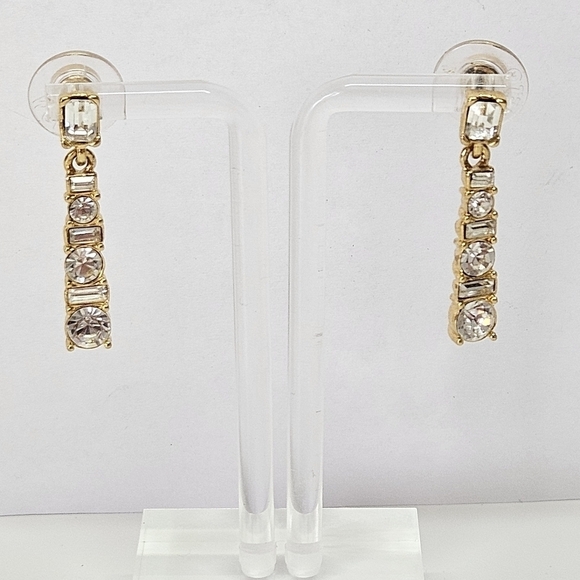 VINTAGE Monet Classic Gold-Tone Rhinestone Dangling Earrings - Picture 1 of 5
